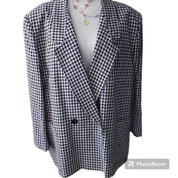 giorgio saint angelo Jackets & Blazers - Giorgio Saint Angelo Vintage Houndstooth Linen Dark Navy Blazer Jacket 22